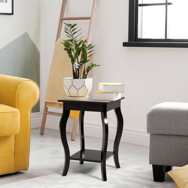 Left. Hivvago - Hivvago Modern Nightstand End Table with Bottom Shelf - Set of 2 - Espresso.