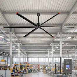 Breezary - 144‑Inch HVLS Industrial Ceiling Fan,1P 110V, DC Motor, 12‑Speed Wall Control, Aluminum Blades, High Volume Airflow - Matte Black