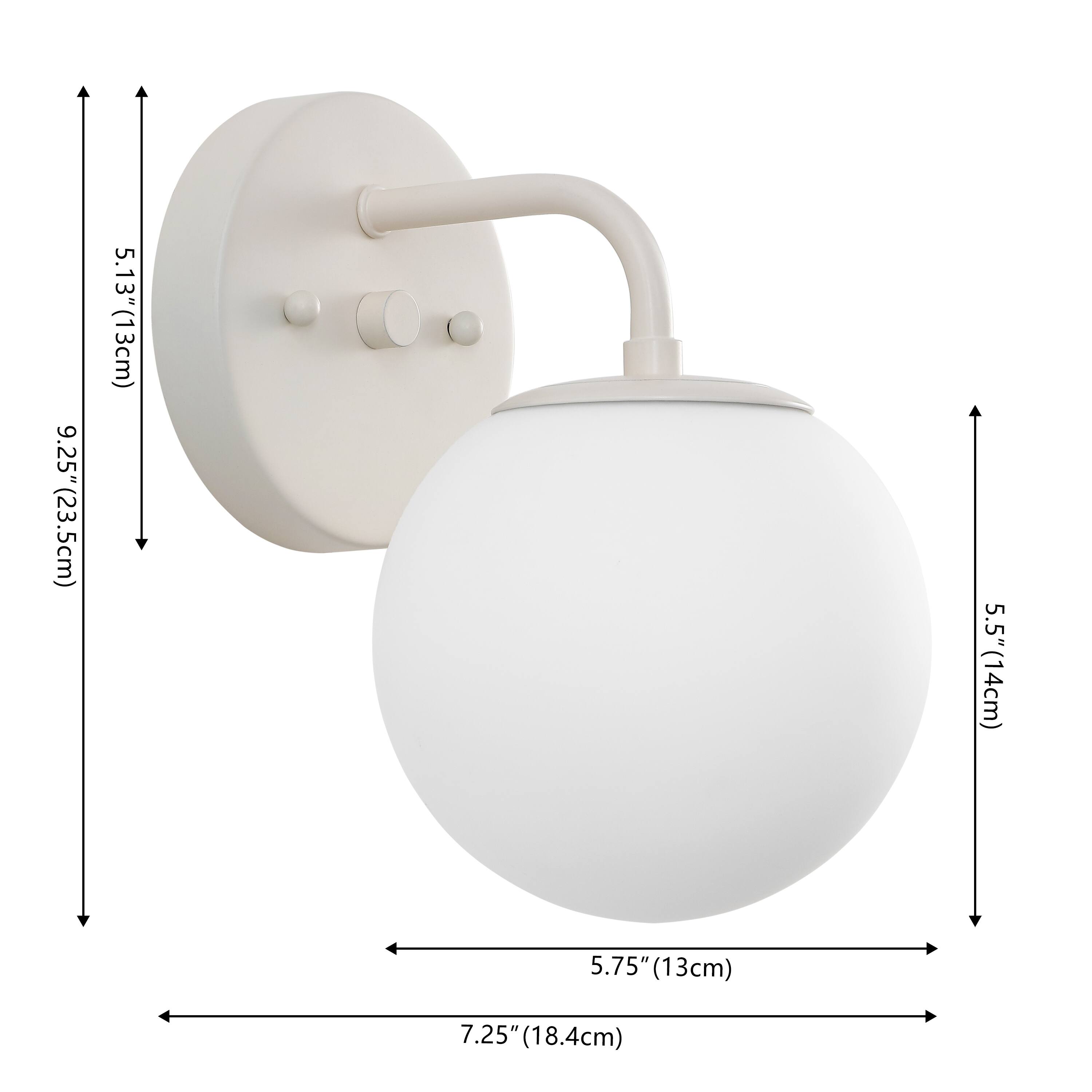 9.25" (23.5 cm)  
5.13" (13 cm)  
5.5" (14 cm)  
5.75" (13 cm)  
7.25" (18.4 cm)