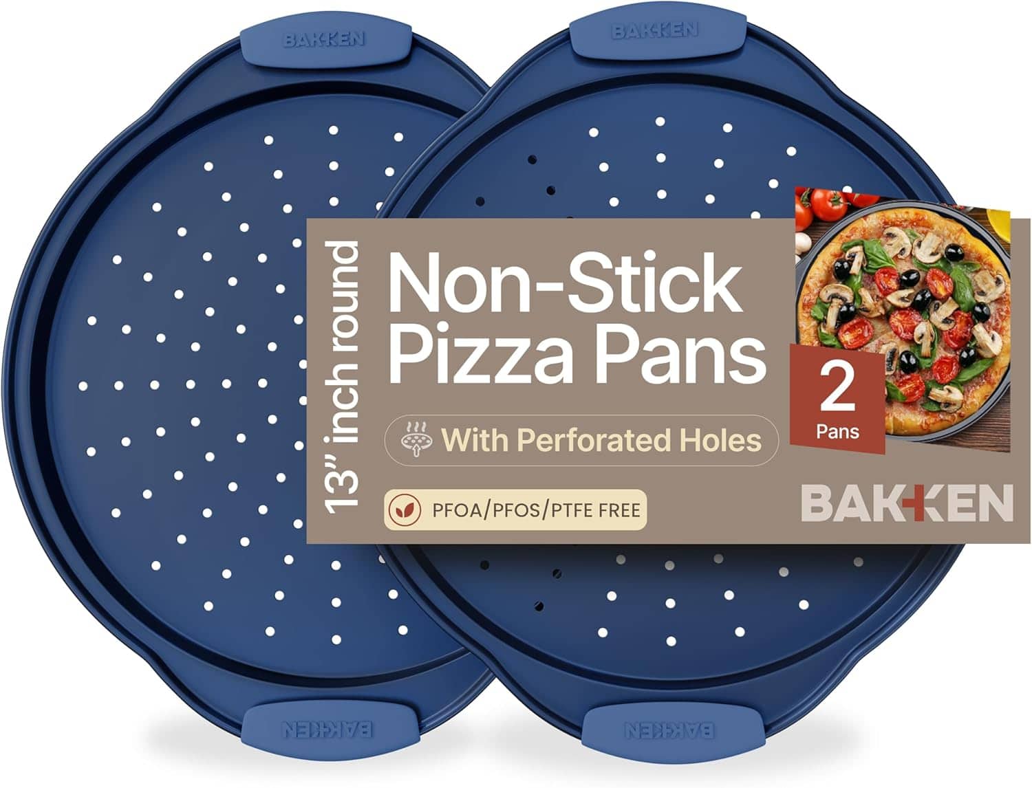 Bakken- Swiss - Bakken 2-Pack Round Pizza Pans – Perforated Carbon Steel, Non-Stick Marble Coating, Silicone Handles, Durable - Blue price history on PriceWatchPro