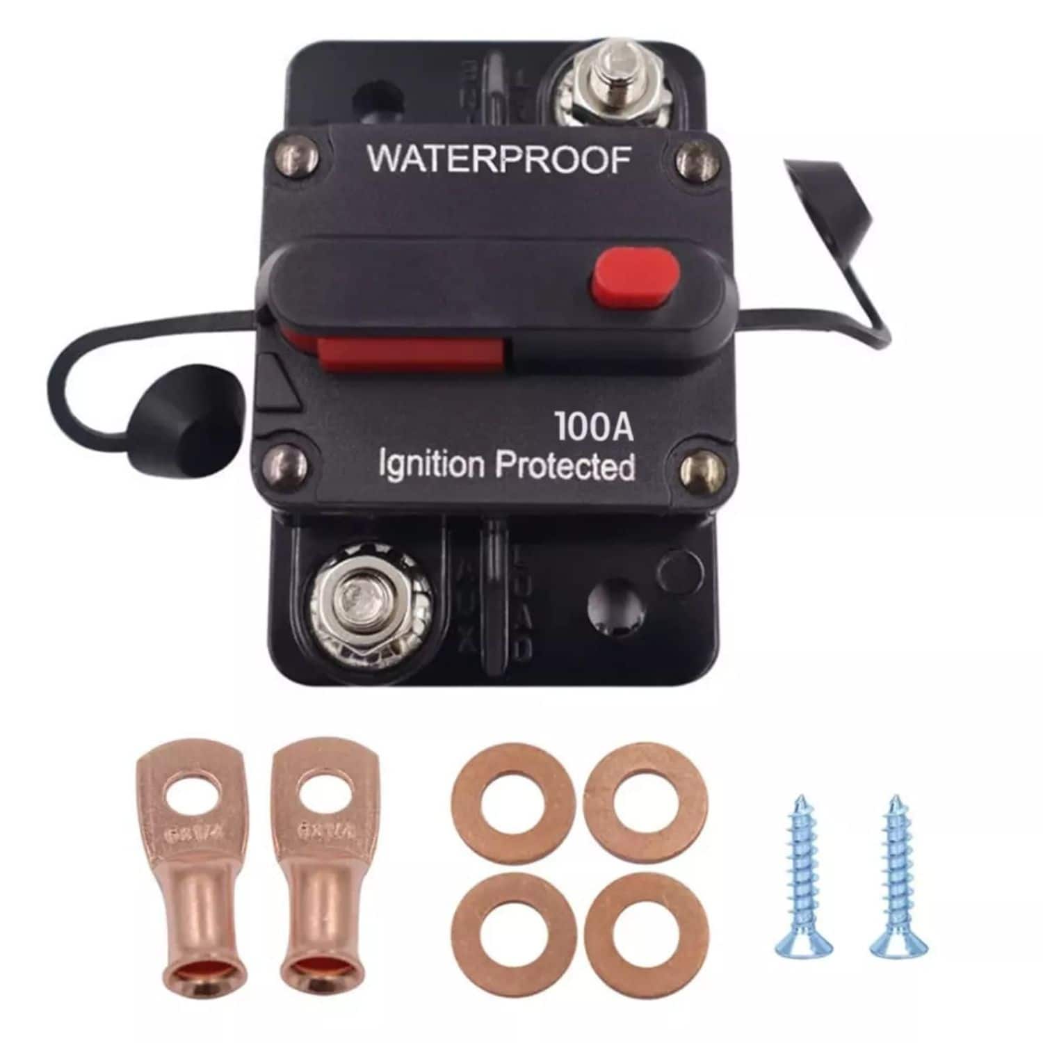 Stock Preferred - 100A Waterproof Manual Reset Circuit Breaker - Black