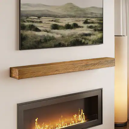 Front. Plank+Beam - Rustic Floating Shelf/Fire Beam (72in / 1829mm), Rustic Honey - Rustic Honey.
