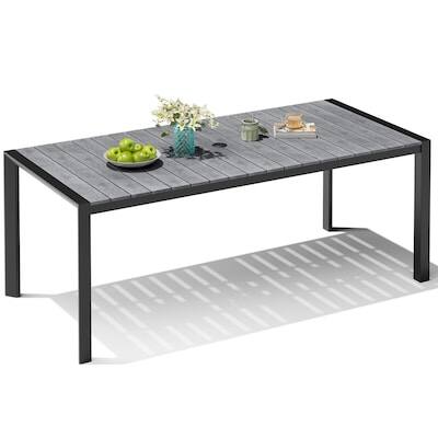 Alt View 4. Crestlive Products - Crestlive Products Large Patio Plastic Wood Top Aluminum Frame Outdoor Dining Table with Umbrella Hole - Gray.