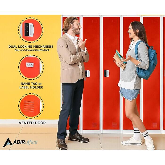 DUAL LOCKING MECHANISM (Key and Combination/Padlock), NAME TAG or LABEL HOLDER, VENTED DOOR, ADIRoffice