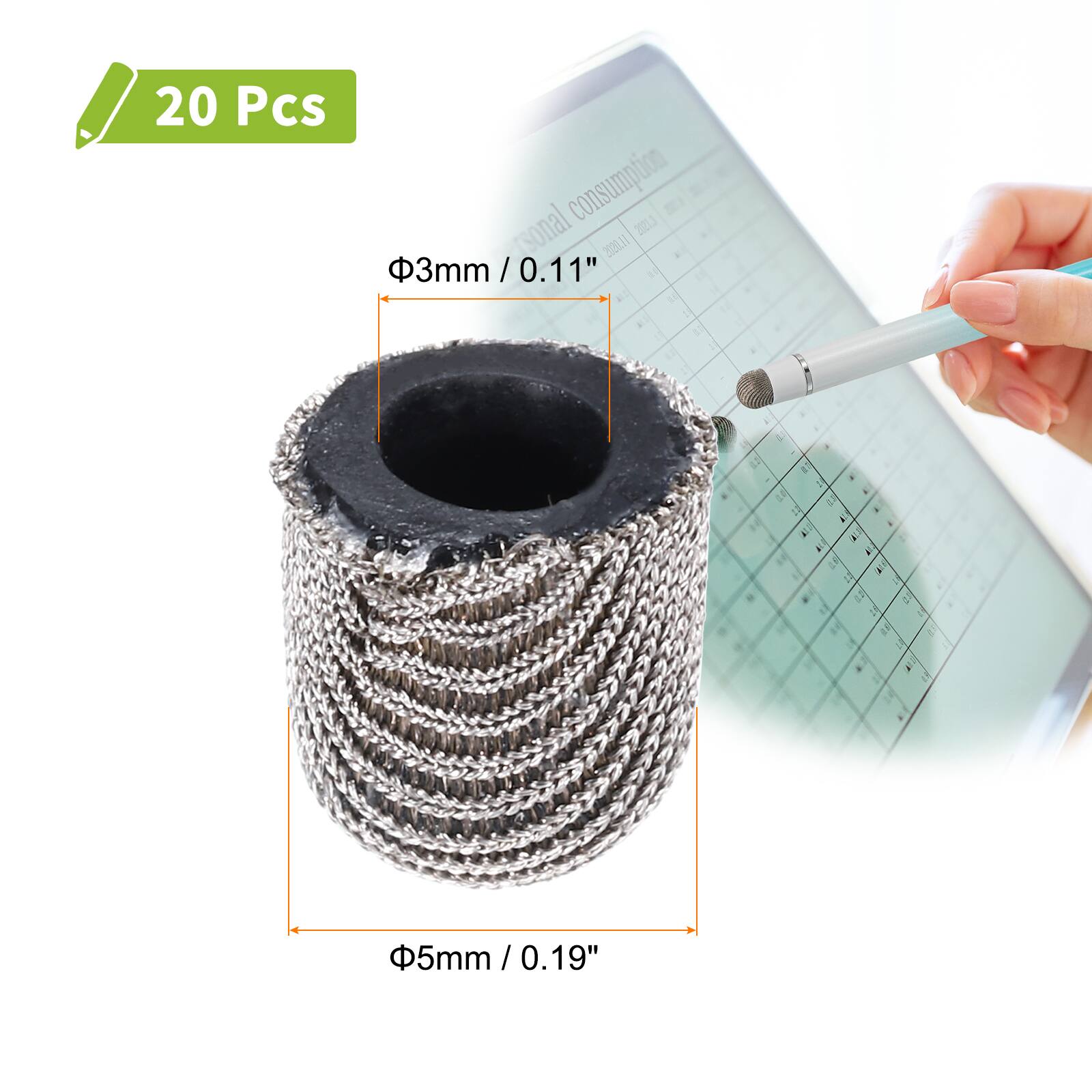 20 Pcs consumption  
Φ3mm / 0.11"  
Φ5mm / 0.19"