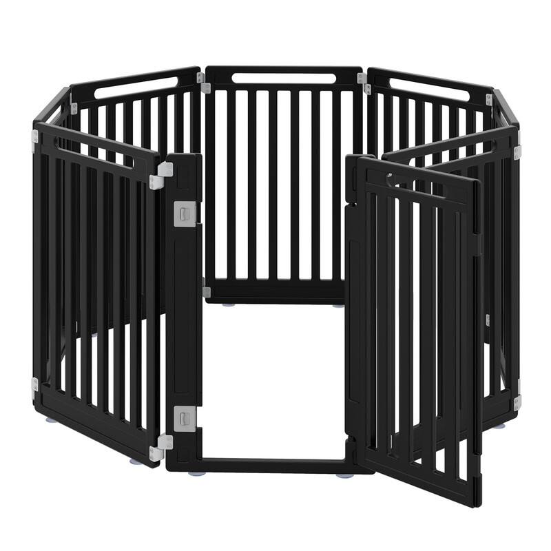 Alt View 3. WELLFOR - 31.5" Height Pet Playpen with Lockable Door and Non- Slip Bottom, Plastic Dog Fence for Small to Medium Pets,8 Panels - Black.