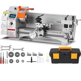 VEVOR - Compact Metal Lathe, 7'' x 16'', 800W, Precision Desktop Metalworking Lathe, Variable Speed 150-2500 RPM - Silver