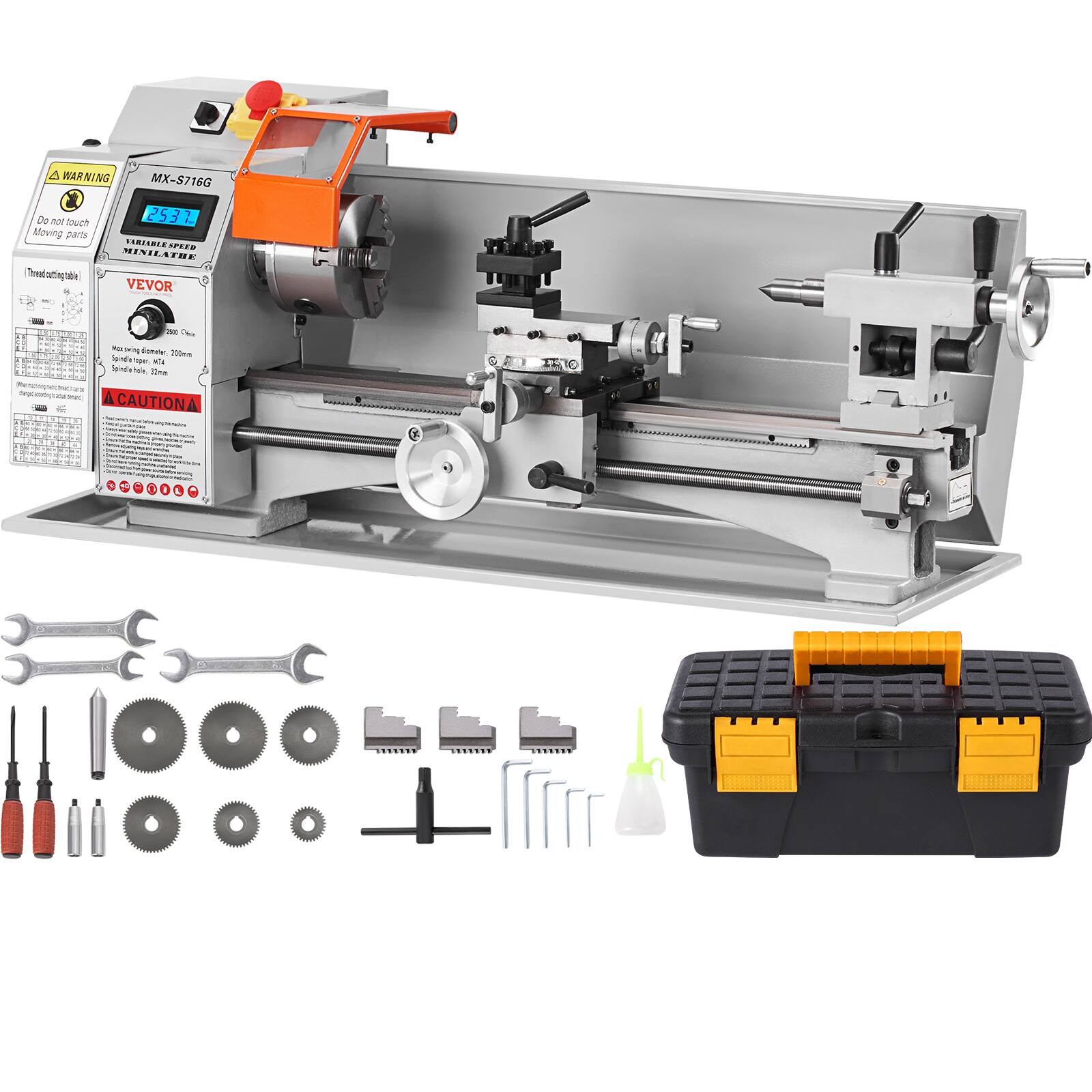 A WARNING MX-S716G Do not touch Moving parts Treadutinya Thut omiag e 2537 TERILNLE SP MINILATRE VEVOR i -a Swing Sionaer 100ma Somdts T ane Sana ee 12ms - ma - A CAUTIONA -.