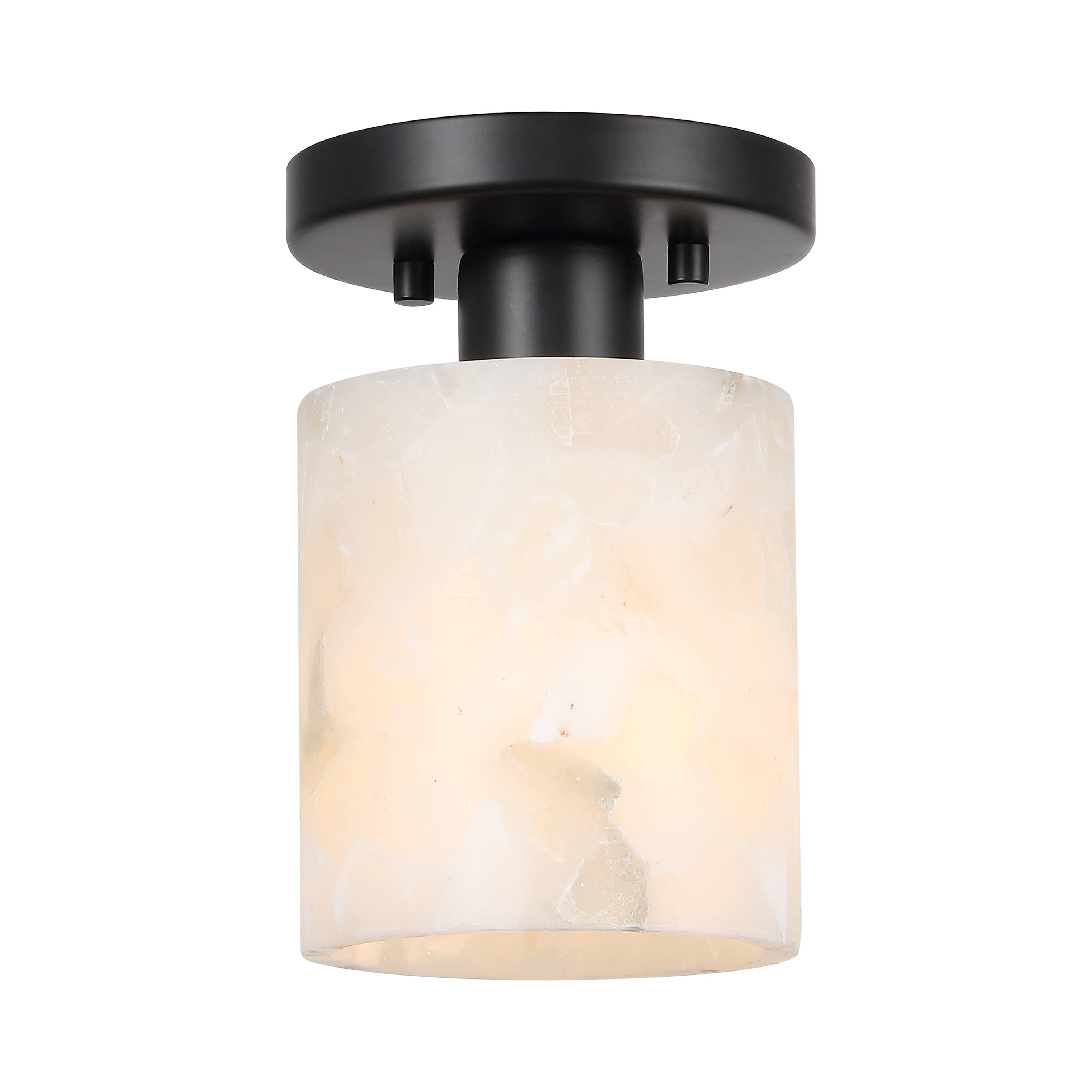 "Jonathan Y - Jules 5.13"" 1-Light Modern Contemporary Alabaster/Iron Cylinder LED Semi Flush Mount, White Marbling/Black - Black/White" price history on PriceWatchPro