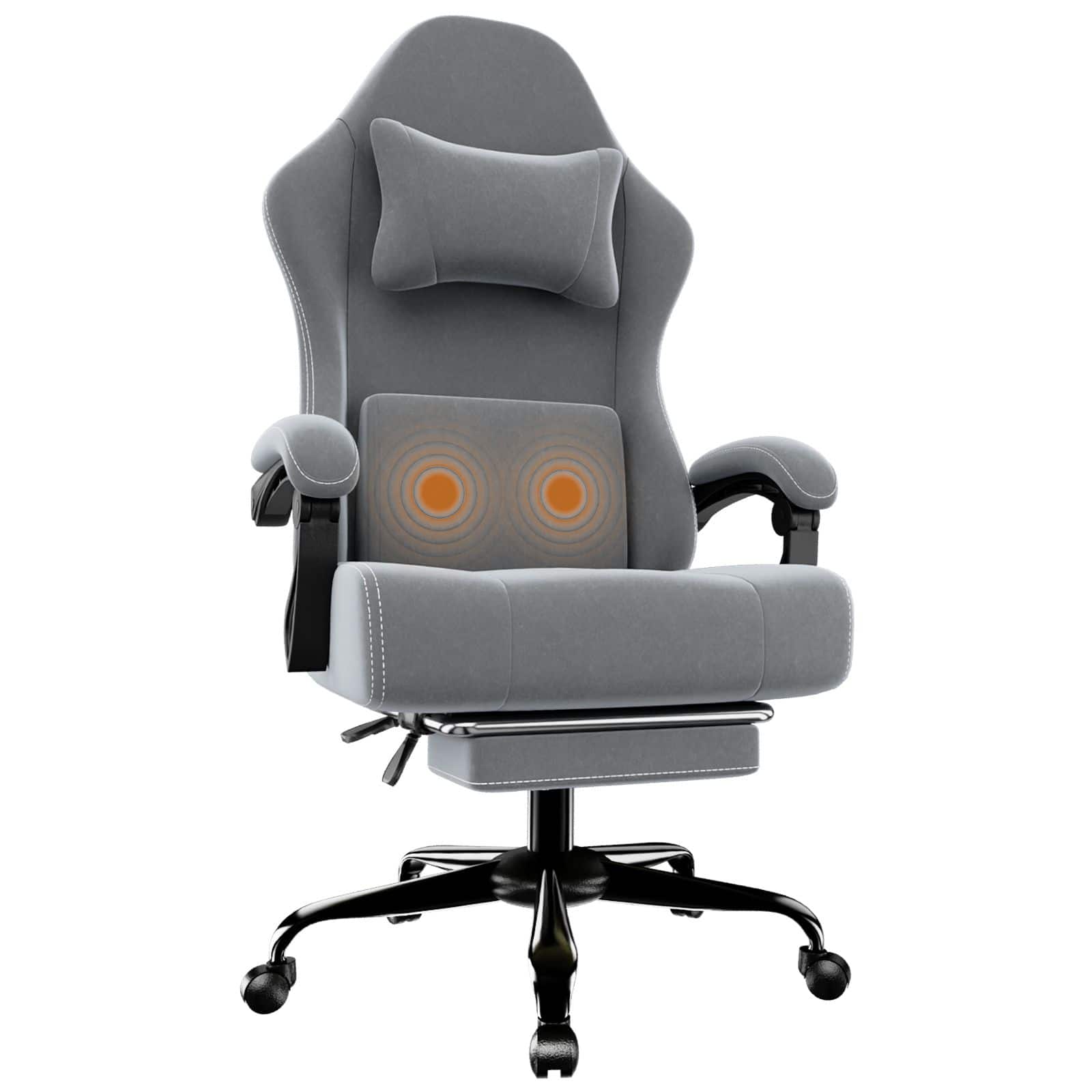 Akoasm - Ergonomic Gaming Chair, Electronic Gaming Chair Fabric Computer Chair with Massage Lumbar Support and Foot Pedals-Grey - Gray