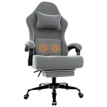 Front. Akoasm - Ergonomic Gaming Chair, Electronic Gaming Chair Fabric Computer Chair with Massage Lumbar Support and Foot Pedals-Grey - Grey.