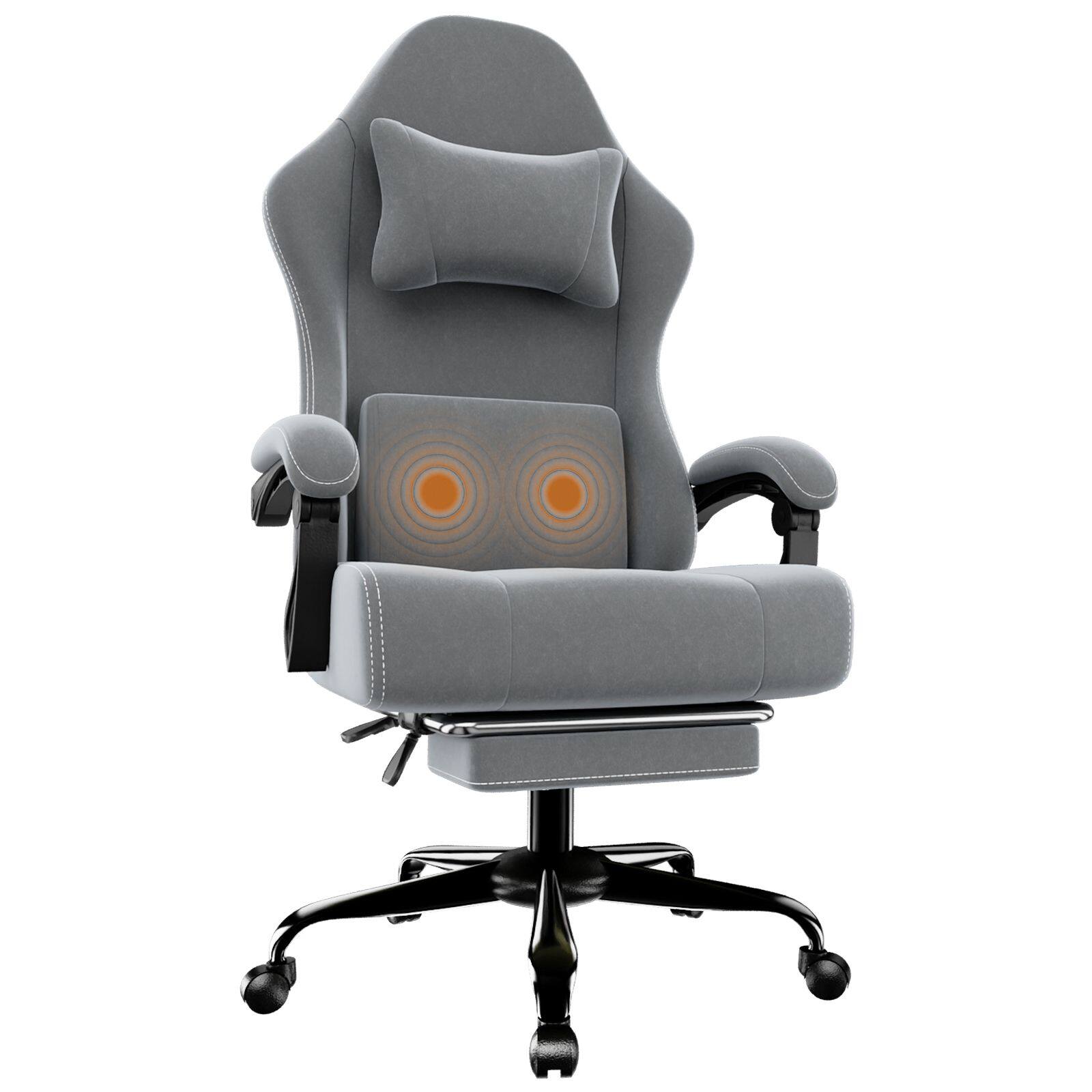 Front. Akoasm - Ergonomic Gaming Chair, Electronic Gaming Chair Fabric Computer Chair with Massage Lumbar Support and Foot Pedals-Grey - Grey.