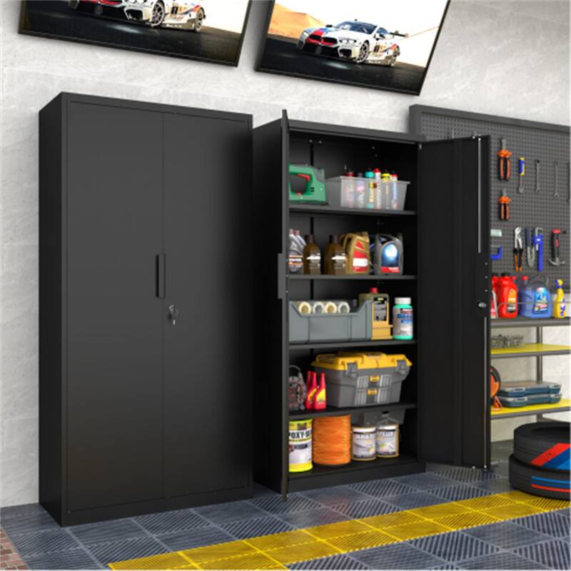 Alt View 2. HTUTWOO - 70" 2-Door File Cabinet with Lock for Commercial & Home Office - 4 Adjustable Shelves, Legal & Letter Size Storage - Black.
