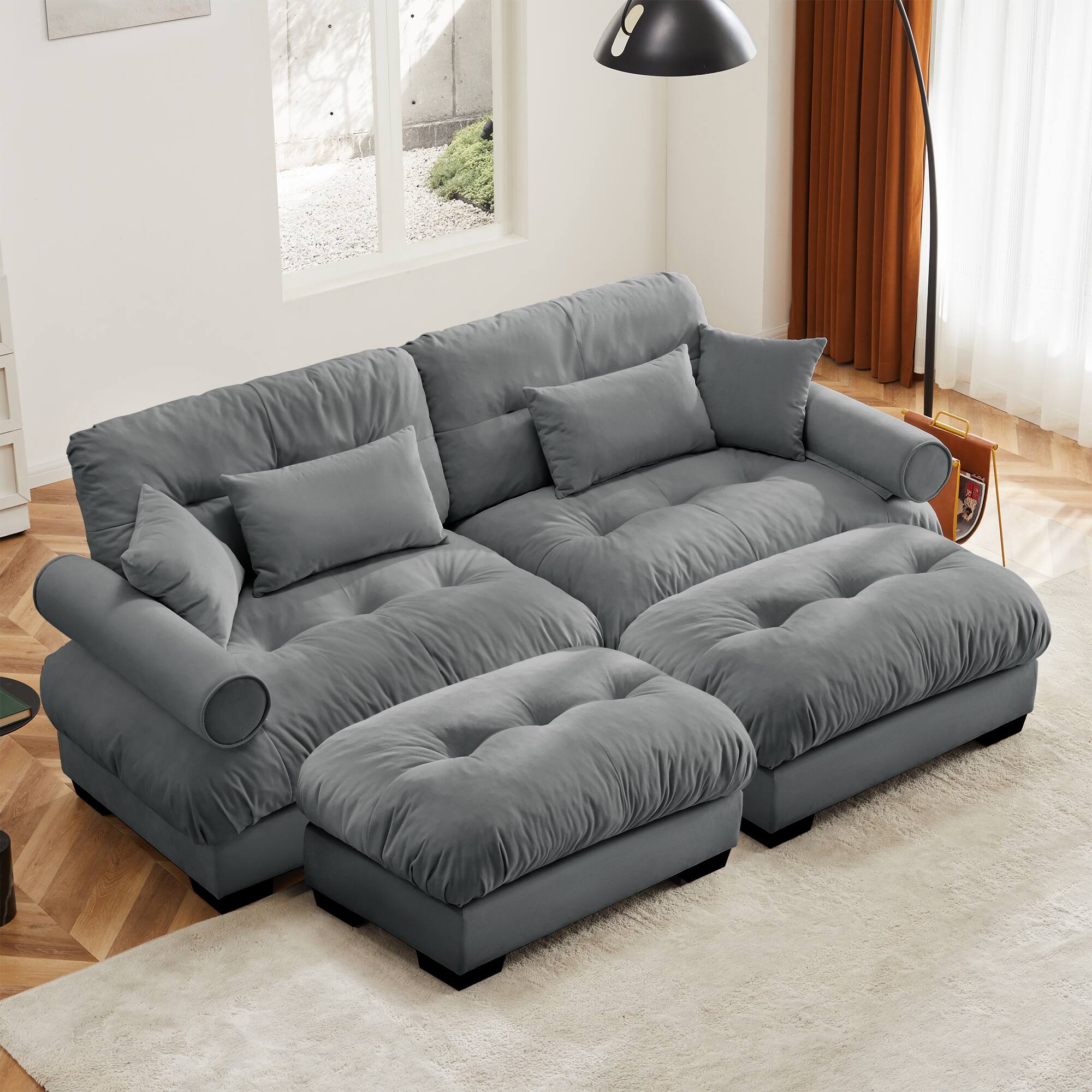 Alt View 5. Trinkets Crazed - Loveseat Modular Sectional Sofa Cloud Couch, 93.7" Oversized U-Shaped Couch with 2 Ottomans, Modern Deep Seat Couches - Antique Gray.