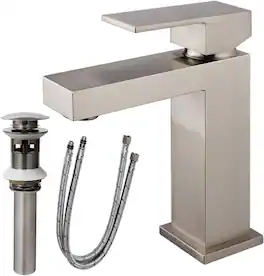 Single Handle Single Hole Bathroom Faucet, Solid Brass with Pop-up Drain & Water Supply Hoses