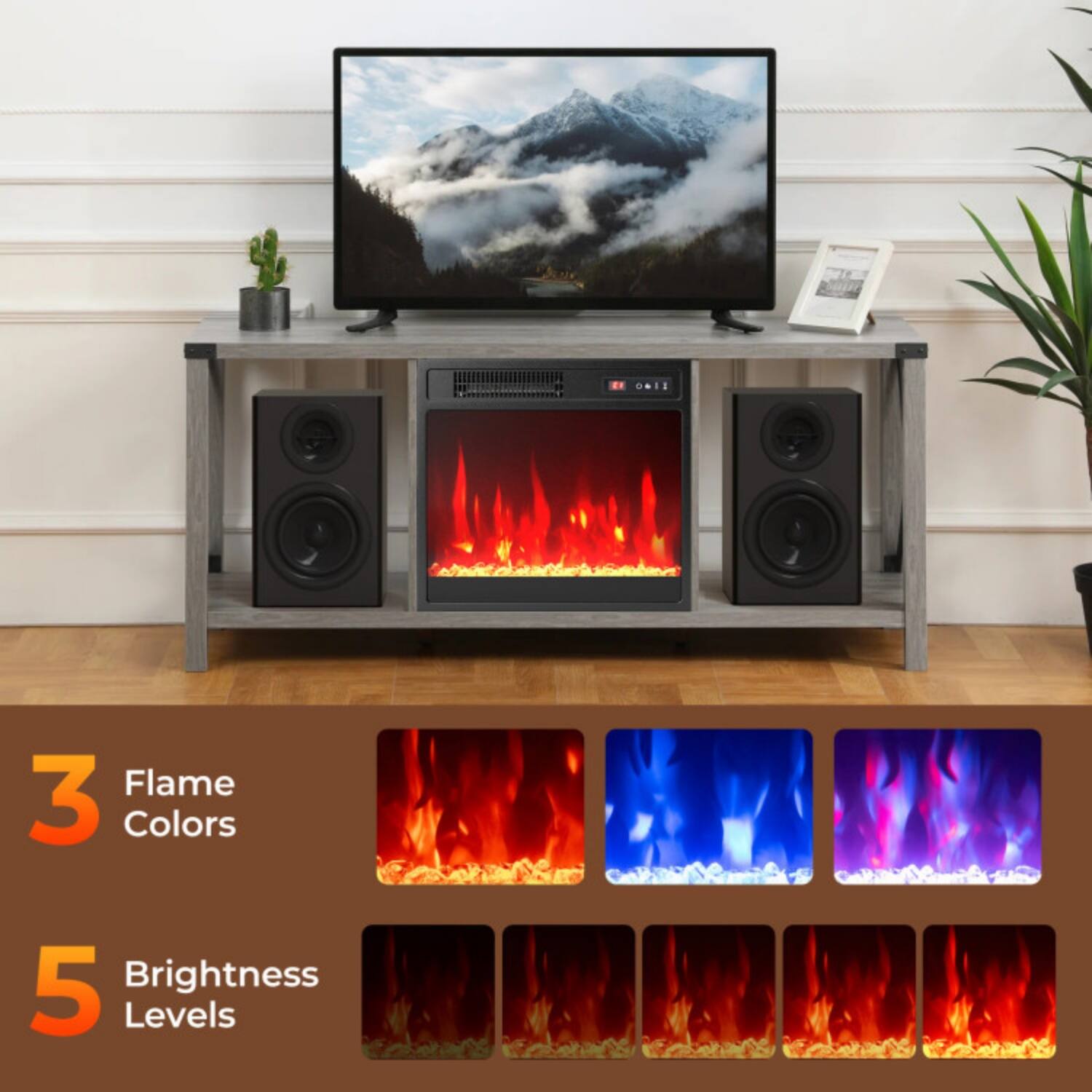 3 Flame Colors  
5 Brightness Levels