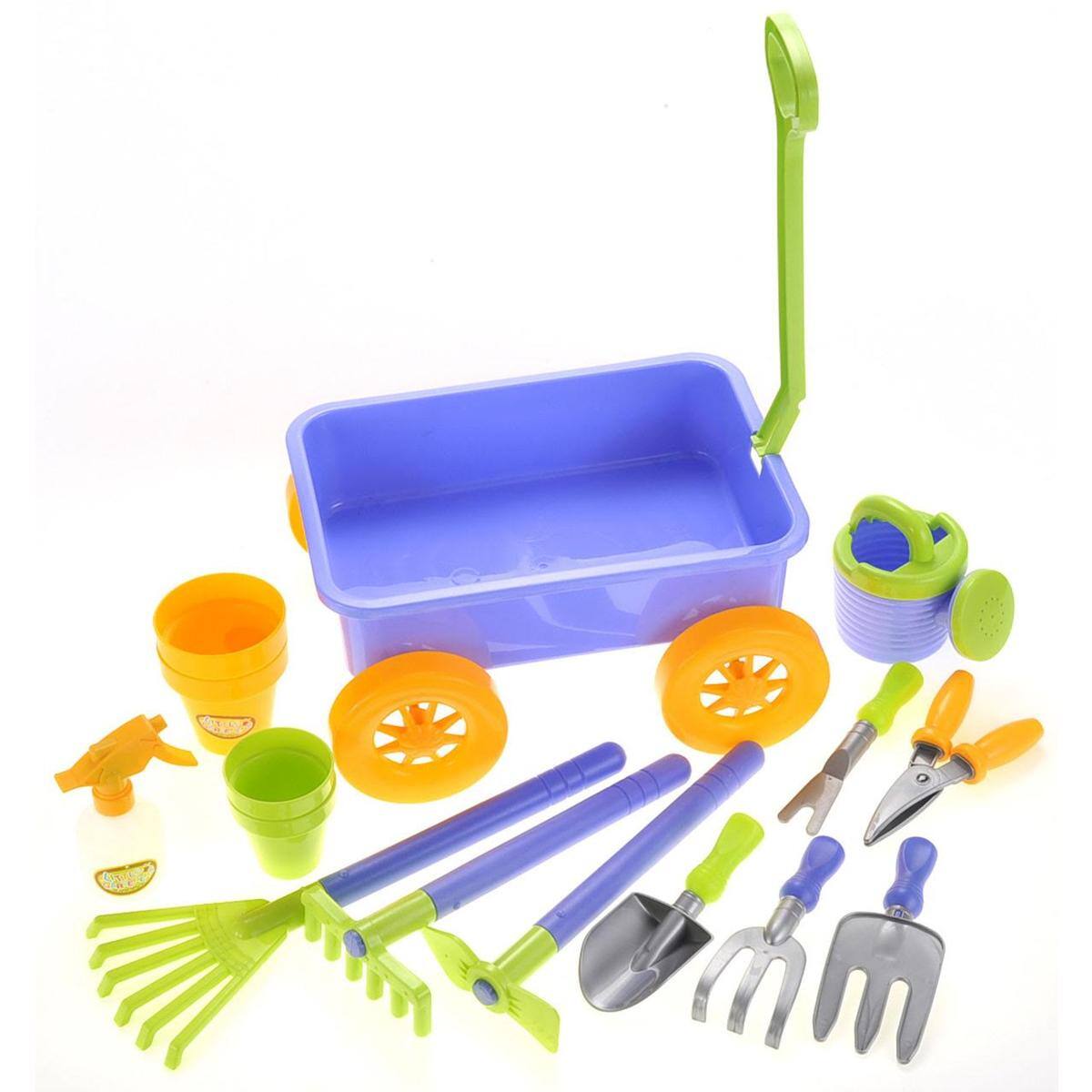 Alt View 4. JuzToys - STEM Kids Gardening Set, Pretend Play for Toddlers 3-5 with Wheelbarrow Plant Pots, Shovel, Rake, Watering Can - Multi.