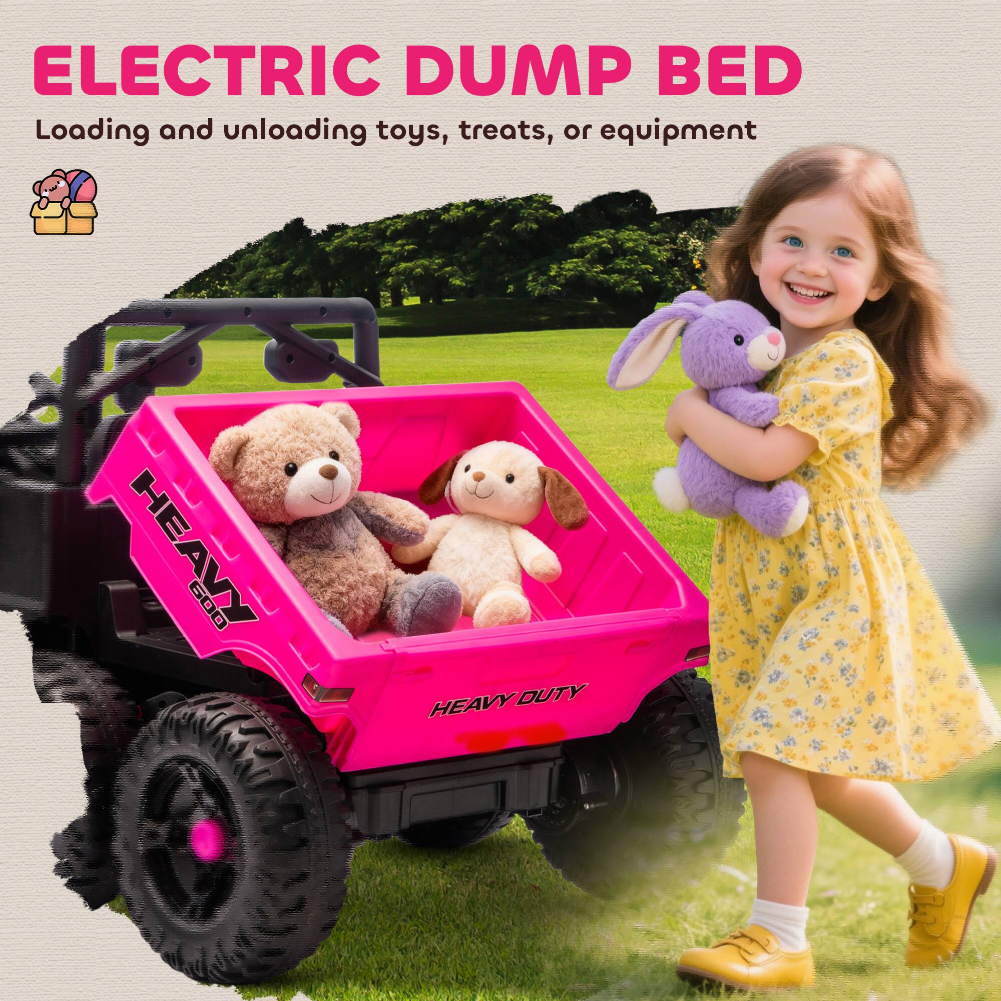 ELECTRIC DUMP BED  
Loading and unloading toys, treats, or equipment  

HEAVY DUTY