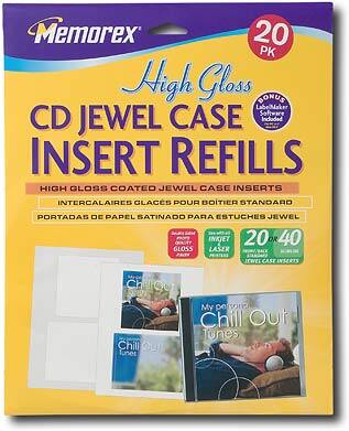 Front Standard. Memorex - 20-Pack High-Gloss CD Jewel Case Inserts.