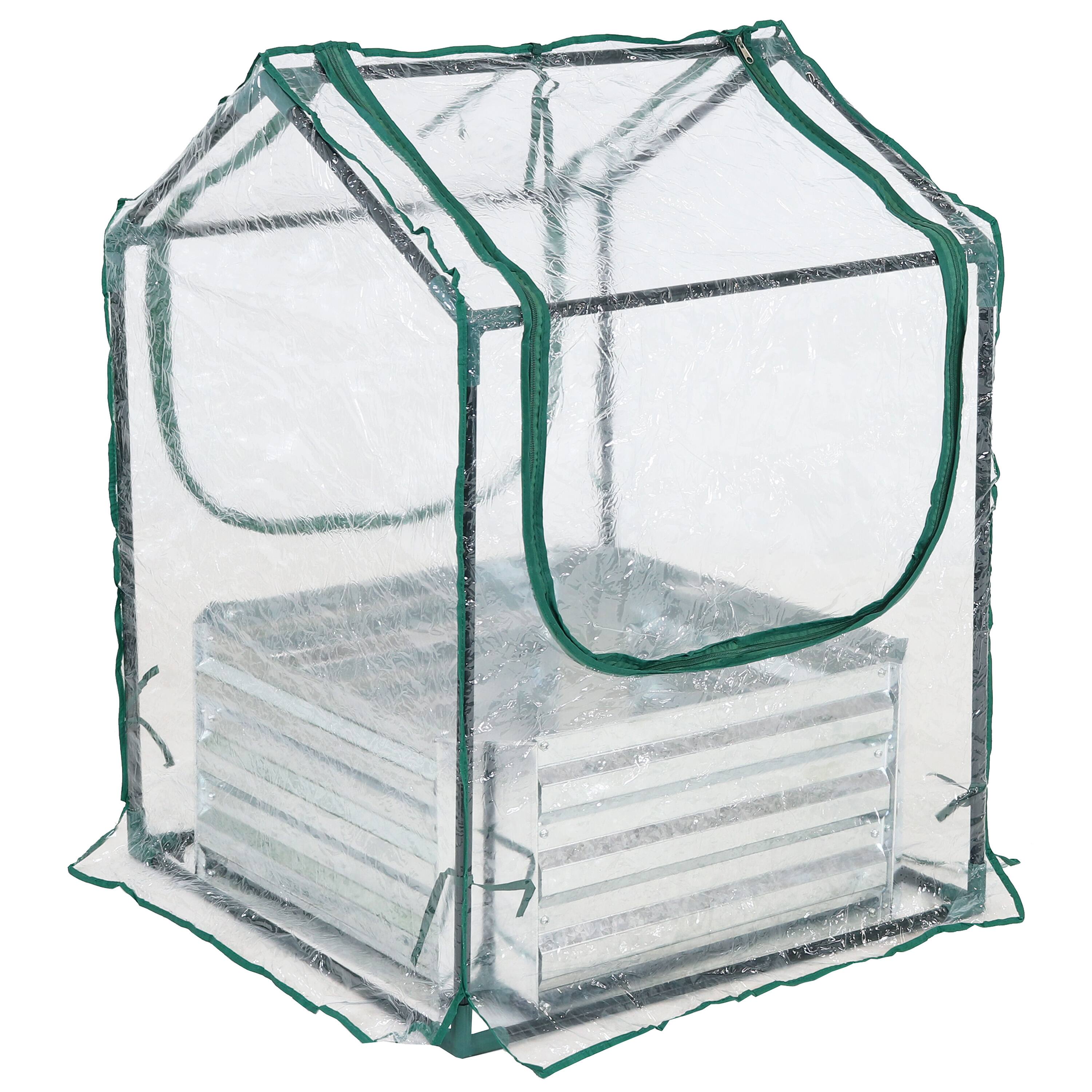 Alt View 7. Sunnydaze - Galvanized Steel Raised Bed with Greenhouse - 2 ft x 2 ft - Clear.