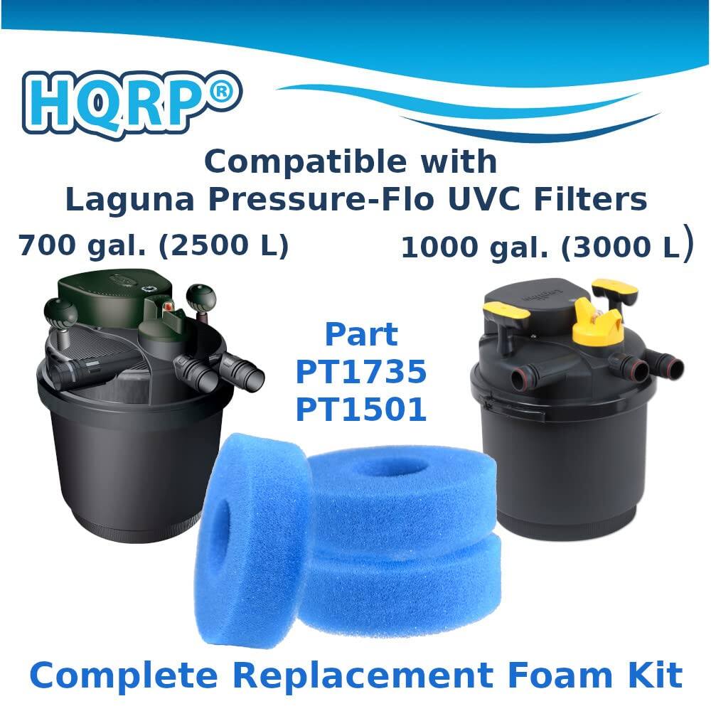 HQRP® Compatible with Laguna Pressure-Flo UVC Filters  
700 gal. (2500 L)  
1000 gal. (3000 L)  
Part PT1735 PT1501  
Complete Replacement Foam Kit