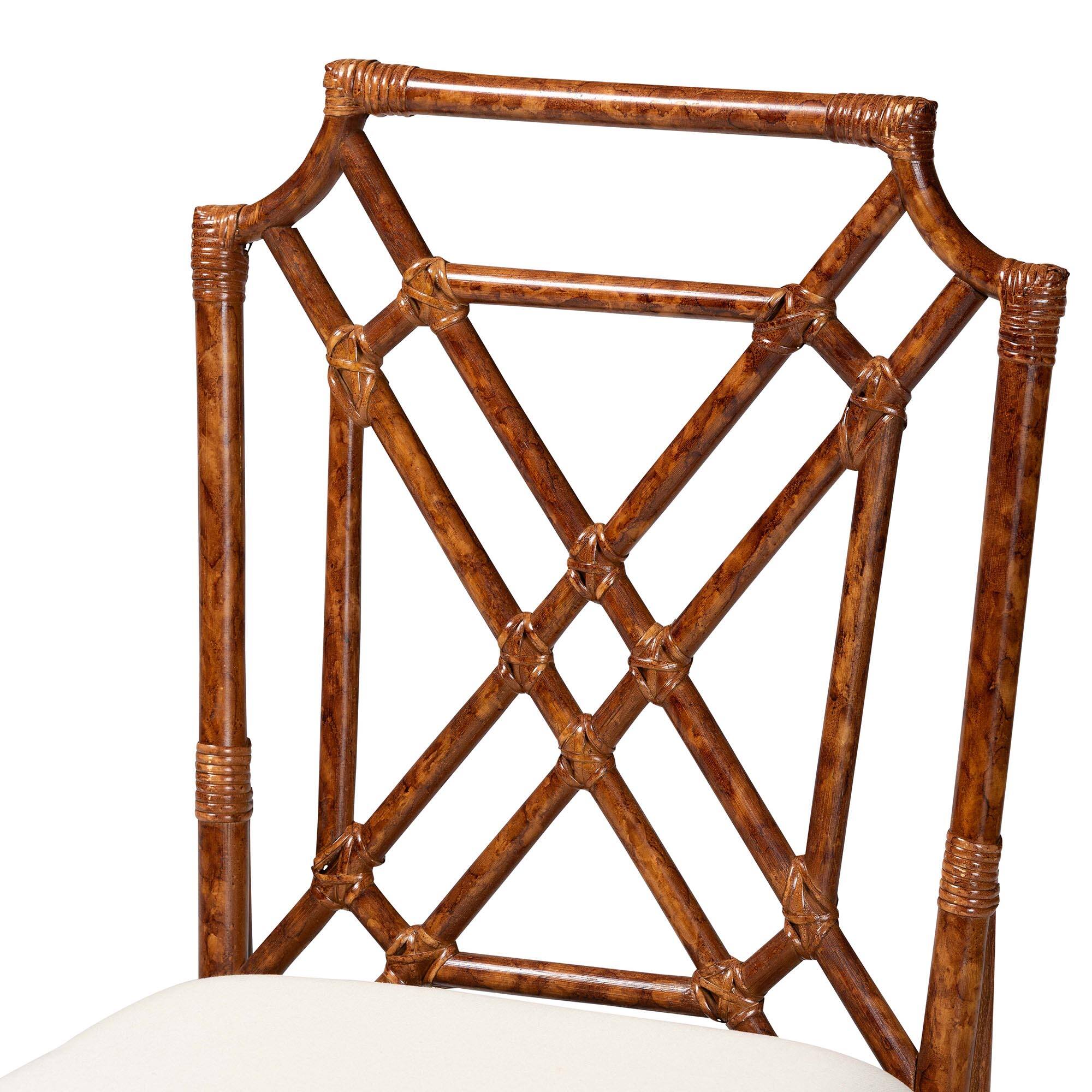 Alt View 1. bali & pari - Esmery Marbled Tortoise Natural Rattan Dining Chair - Handcrafted Wicker Side Chair with Crisscross Back, Boho Seating - Marbled Tortoise Brown/White.
