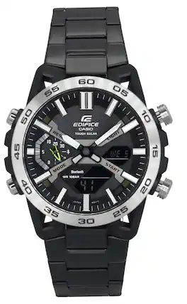 50 45 40
60 55 05
EDIFICE CASIO RES TOUGH SOLAR LIGHT
01 20 30 5 B WE 5 H I 0 L MODE Bluetooth START WR 10BAR JAPAN