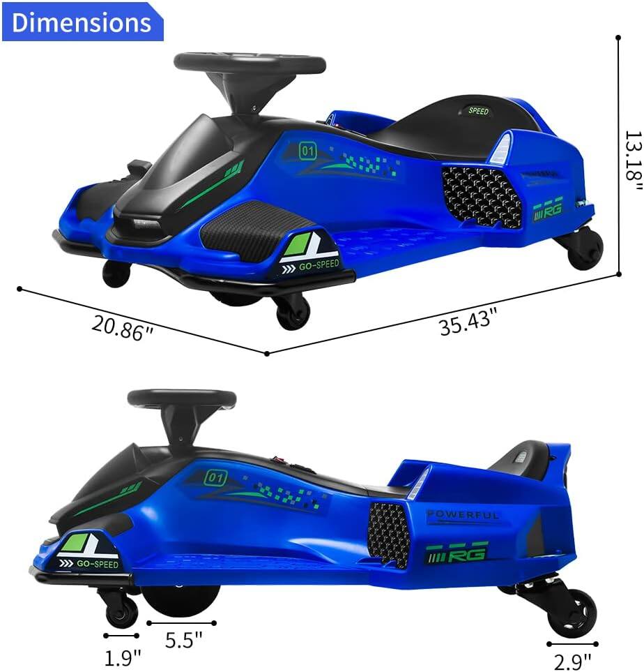 Dimensions  
- Length: 35.43"  
- Width: 20.86"  
- Height: 13.18"  
- Seat Height: 1.9"  
- Seat Width: 5.5"  
- Wheel Diameter: 2.9"