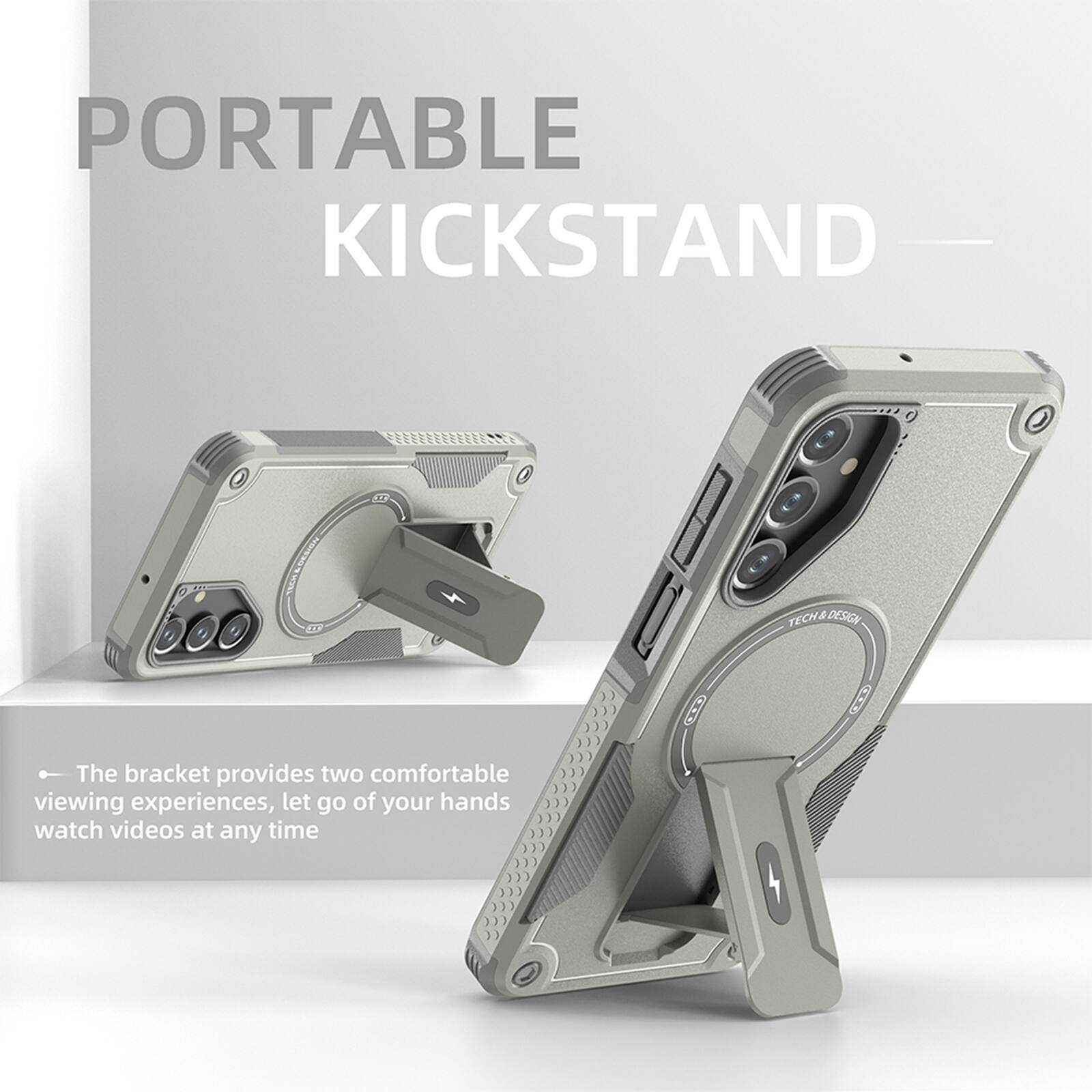 PORTABLE KICKSTAND

The bracket provides two comfortable viewing experiences, let go of your hands watch videos at any time