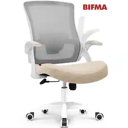 Neo Chair - Office Desk Chair Computer High Back Mesh Seat Rolling Wheels Ergonomic Comfy Flip-up Armrests Lumbar Support for Home - Plastic Base-Beige