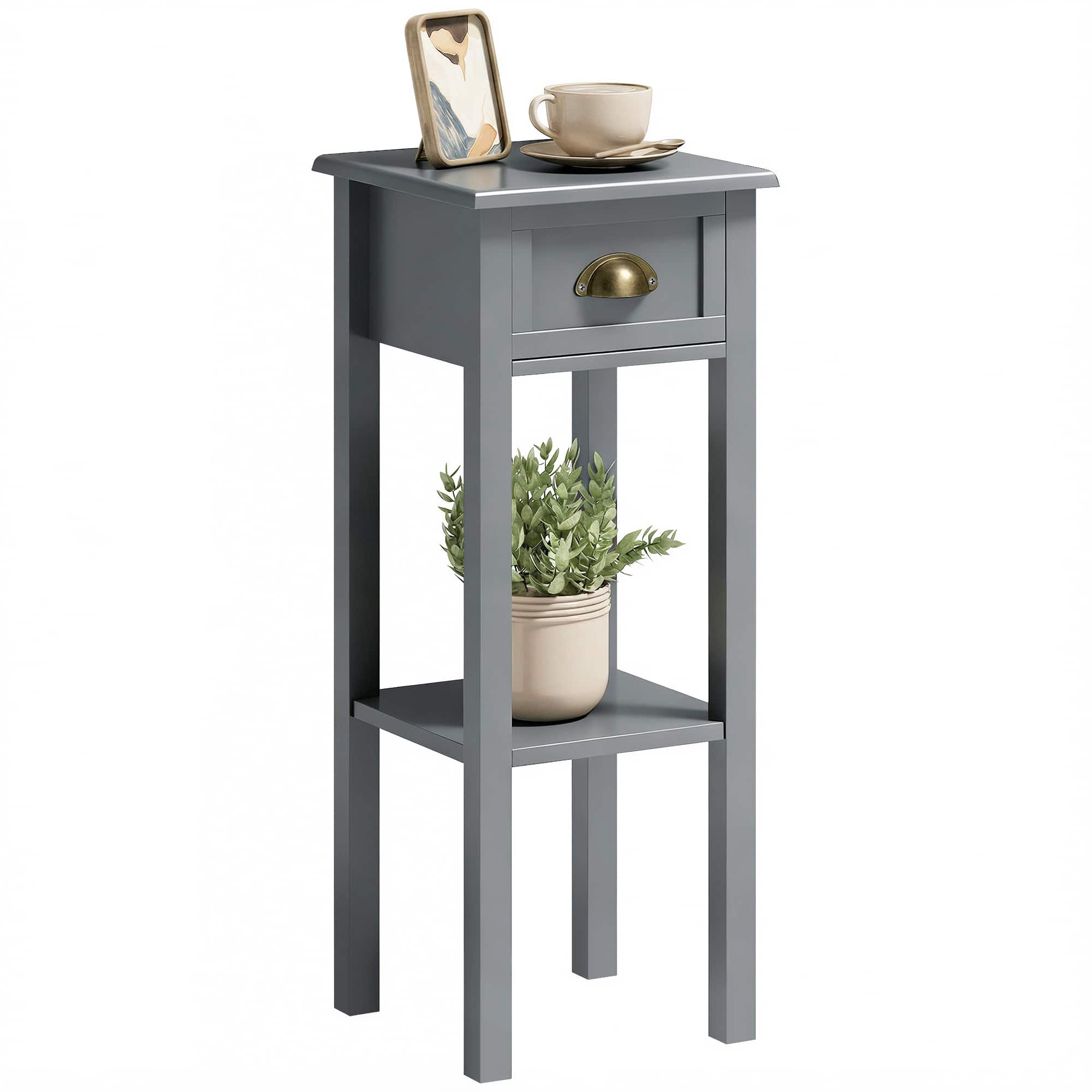 Homcom - Side Table with Drawer and Shelf - Gray