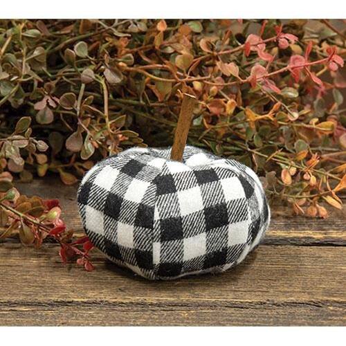 Angle. BreeBe - *Black & White Plaid Stuffed Felt Pumpkin 3" - Black & White.
