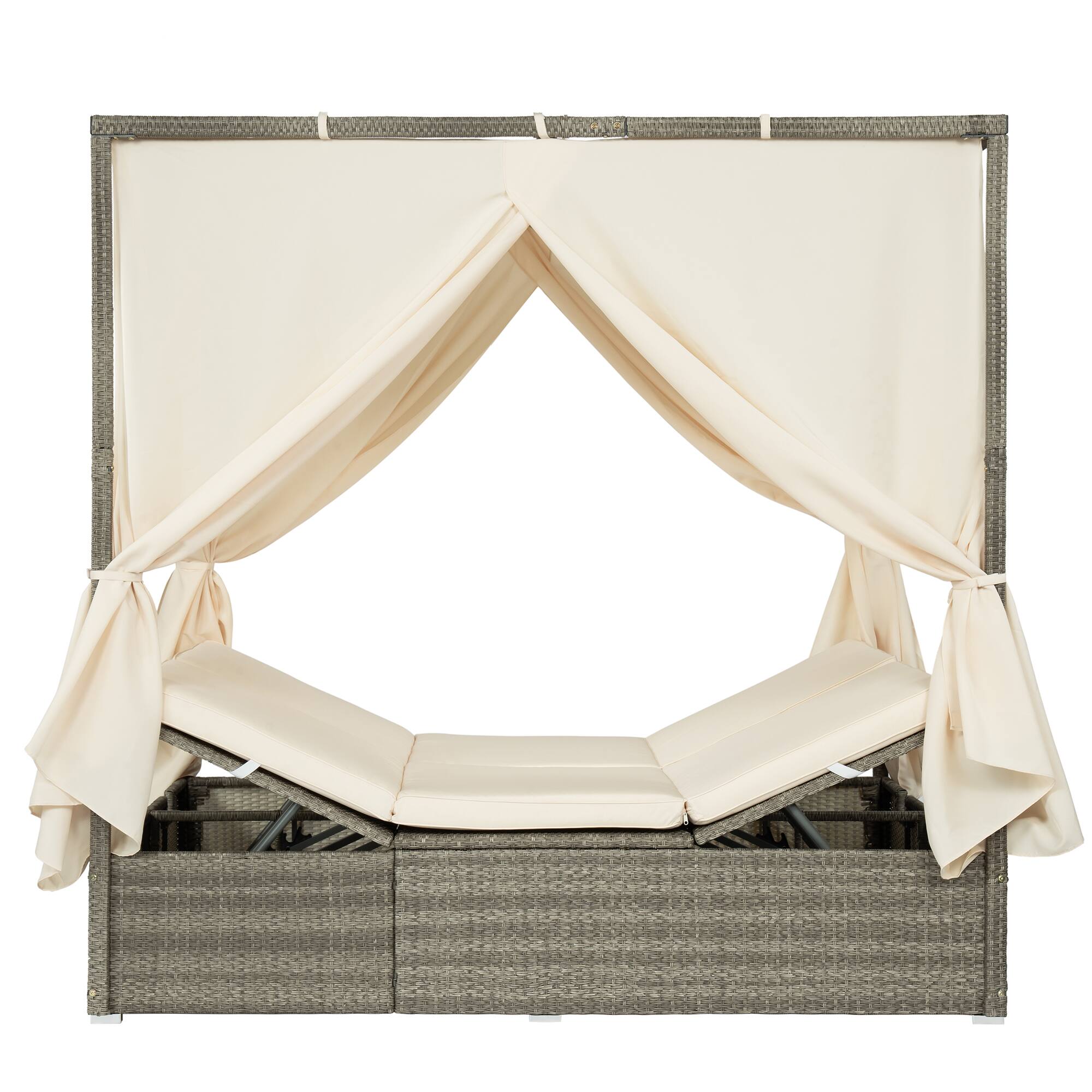 Alt View 2. Mondawe - Outdoor Adjustable Sun Lounger with Canopy, Recline and Removable Cushion - Beige.