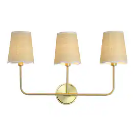 Jonathan Y - Lila 26.5" 3-Light Traditional Coastal Scalloped Fabric Shade/Metal LED Vanity Light, Brass Gold/Brown - Brown/White/Brass Gold