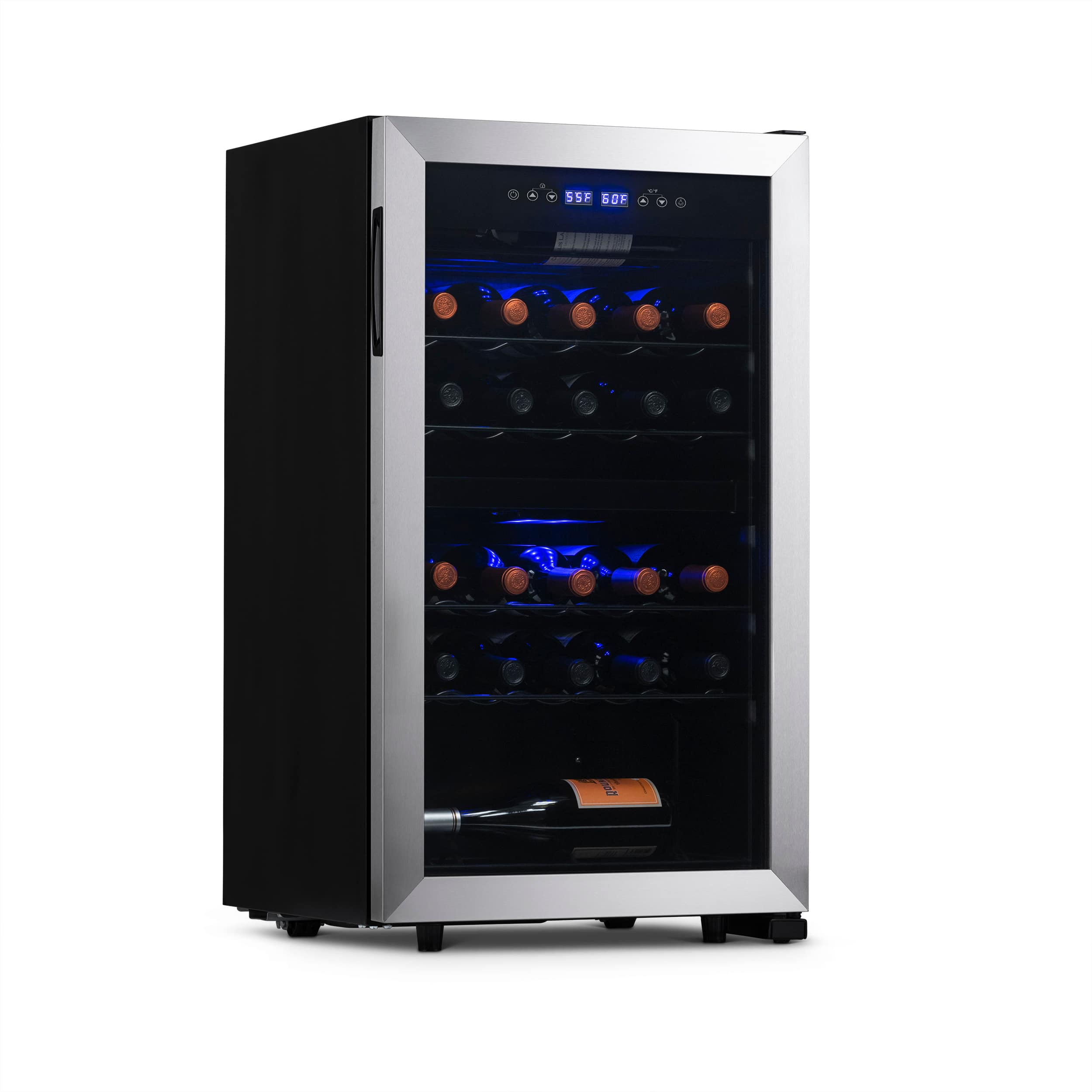 NewAir - Freestanding 28 Bottle Dual Zone Compressor Wine Fridge with Adjustable Racks and Exterior Digital Thermostat - Stainless Steel - Front_Zoom