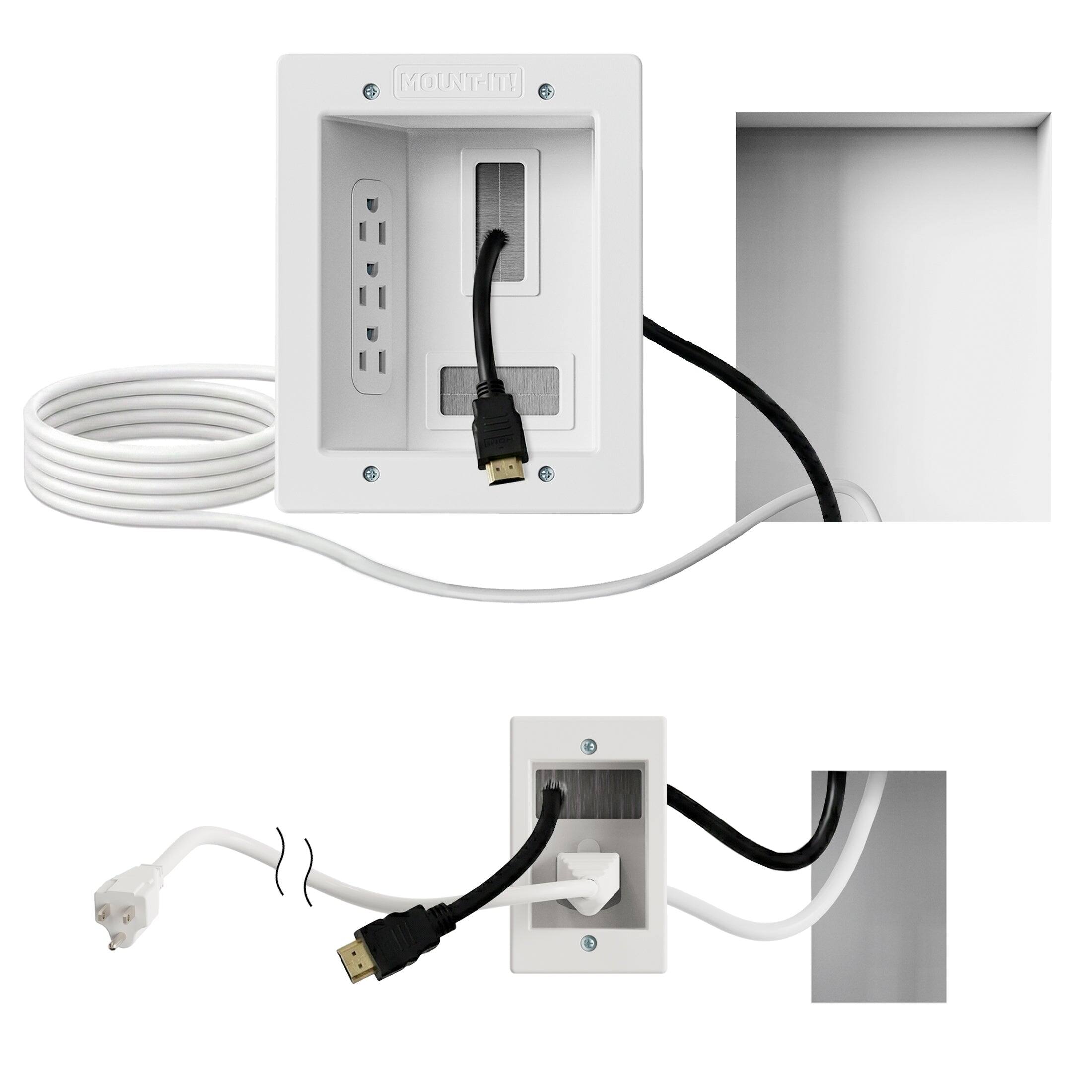 Alt View 4. Mount-It! - In-Wall Cable Management Kit with Power Input Module – Recessed TV Cable Concealer with 3 Outlets - White.