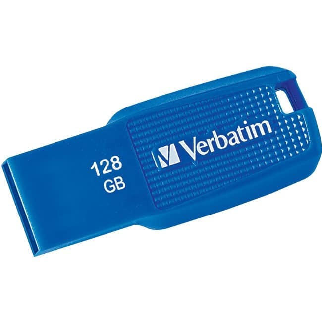 128GB Ergo USB 3.0 Flash Drive - The Verbatim Ergo USB drive features an ergonomic design for in-hand - Blue