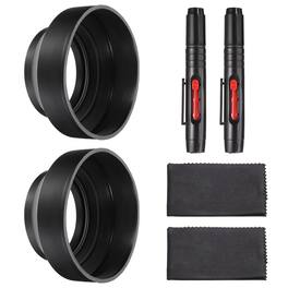 Unique Bargains - 2pcs 72mm Rubber Camera Lens Hood, Collapsible 3-Step Sun Shade with Cleaning Cloth & Pen - Black