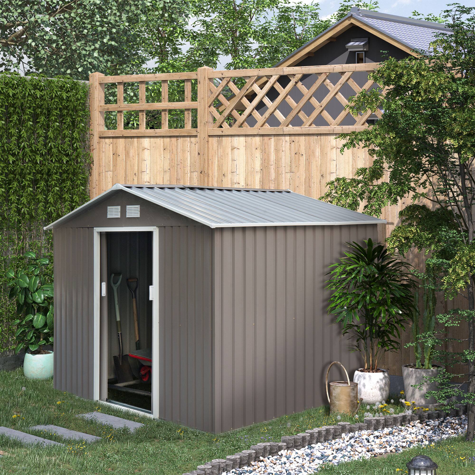 Alt View 1. Outsunny - 9' x 6' Outdoor Storage Shed, Garden Tool Metal Shed with Foundation Kit, Double Lockable Door.