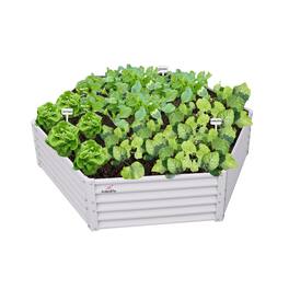 A Anleolife - Metal Hexagon Raised Garden Bed Planter Box for Planting Vegetables Flowers (70 in. L x 60 in. W x 18 in. H) - White