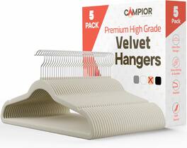 Campior - Velvet Hangers – 5-Pack, 360° Swivel Hook, Non-Slip, Space-Saving, Holds 11 lbs, Smooth Finish - Ivory