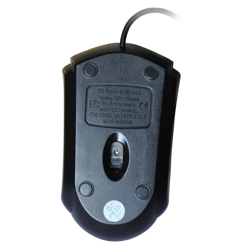 3D Optical Mouse  
Rating: 5V - 100mA  
FC Tested to comply with FCC CE standards  
FOR HOME OR OFFICE USE  
MADE IN CHINA  
QC PASS 2016