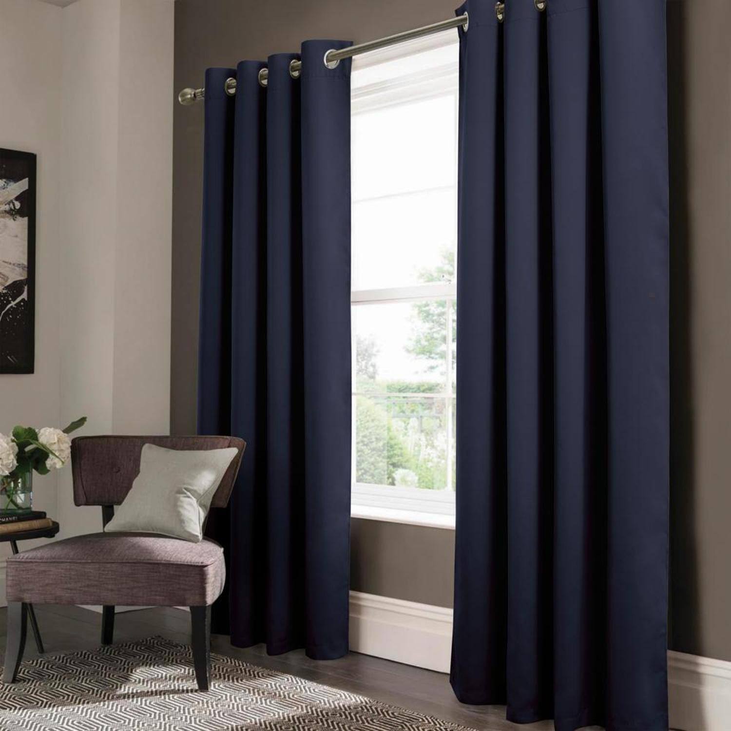 RT Designers Collection - Olivia Gray Anchorage Blackout Grommet Single Curtan Panel - 54x90" - navy