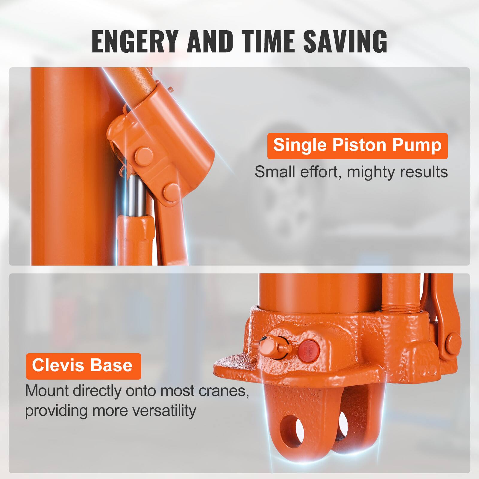 ENERGY AND TIME SAVING

Single Piston Pump
Small effort, mighty results

Clevis Base
Mount directly onto most cranes, providing more versatility