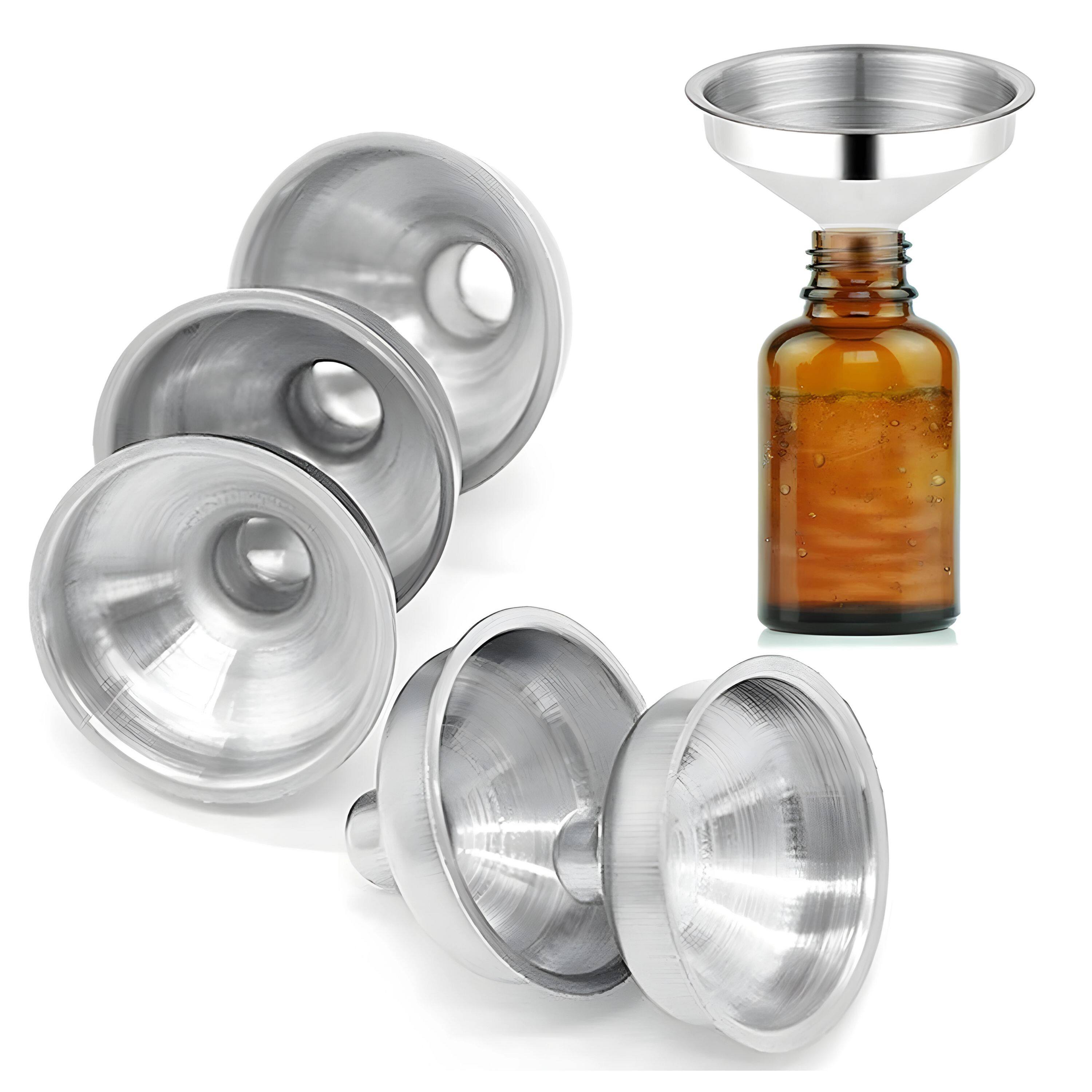 Angle. Kitcheniva - Mini Stainless Steel Funnels 5 Pack - Silver.