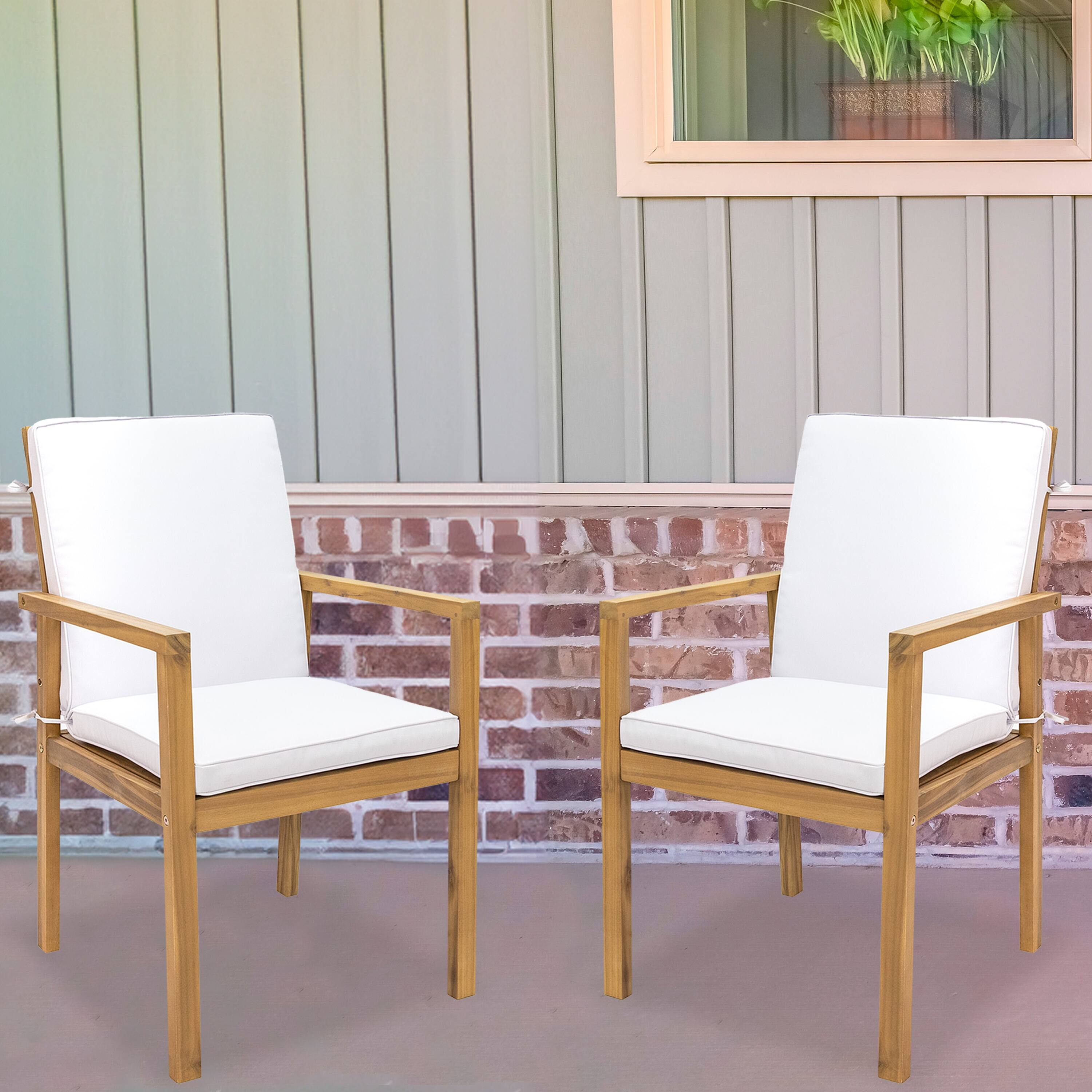 Alt View 7. Sunnydaze - Rodanthe Acacia Wood Outdoor Dining Chairs - Set of 2 - Natural/Bone White.