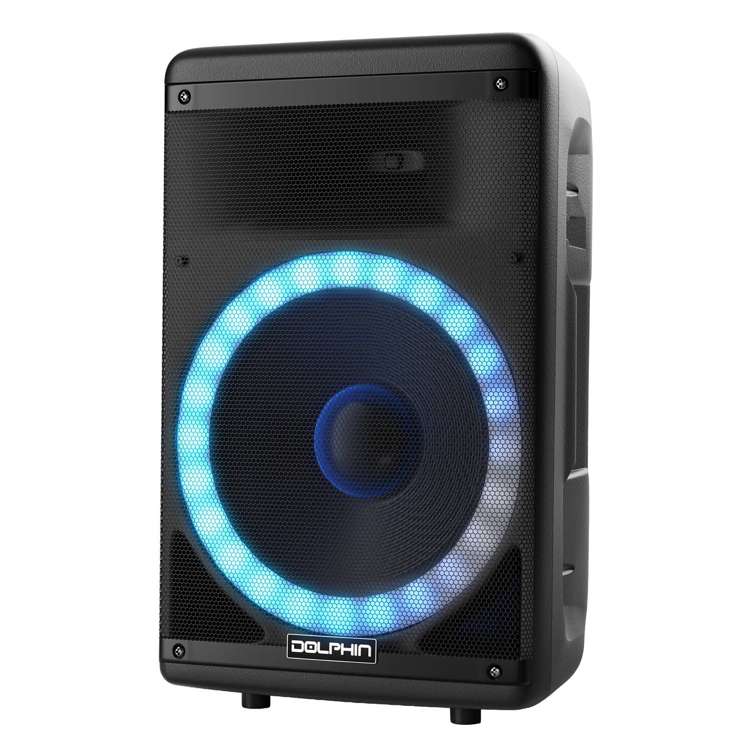 Alt View 2. Dolphin Audio - 3600W Bluetooth Rechargeable Party Speaker, 15" Woofer, Lights, Wired Mic, Remote - Black.