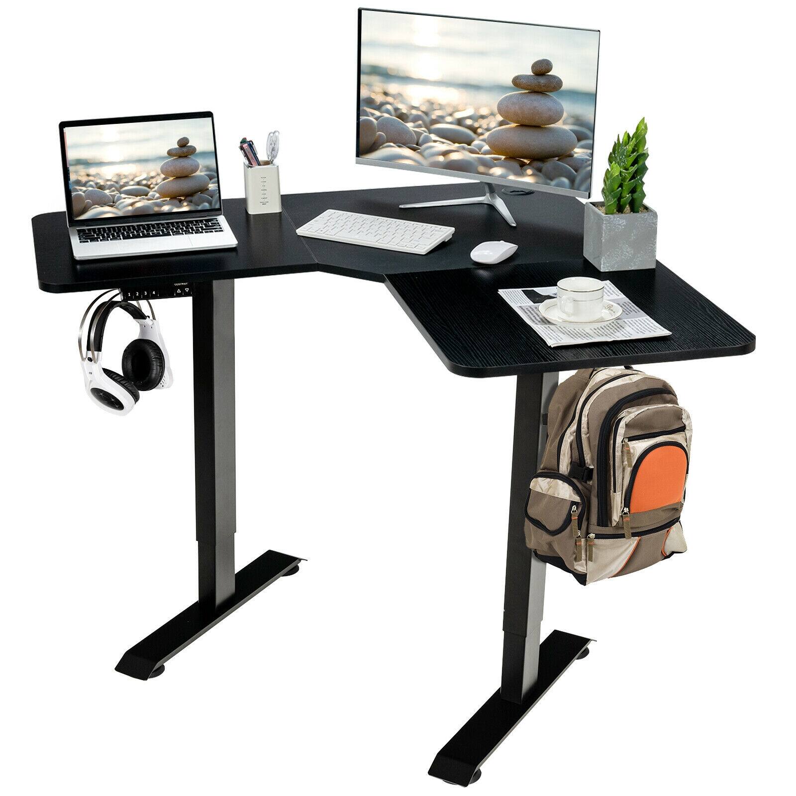 Alt View 7. Sugift - L-shaped Electric Standing Desk with 4 Memory Positions and LCD Display - Black.