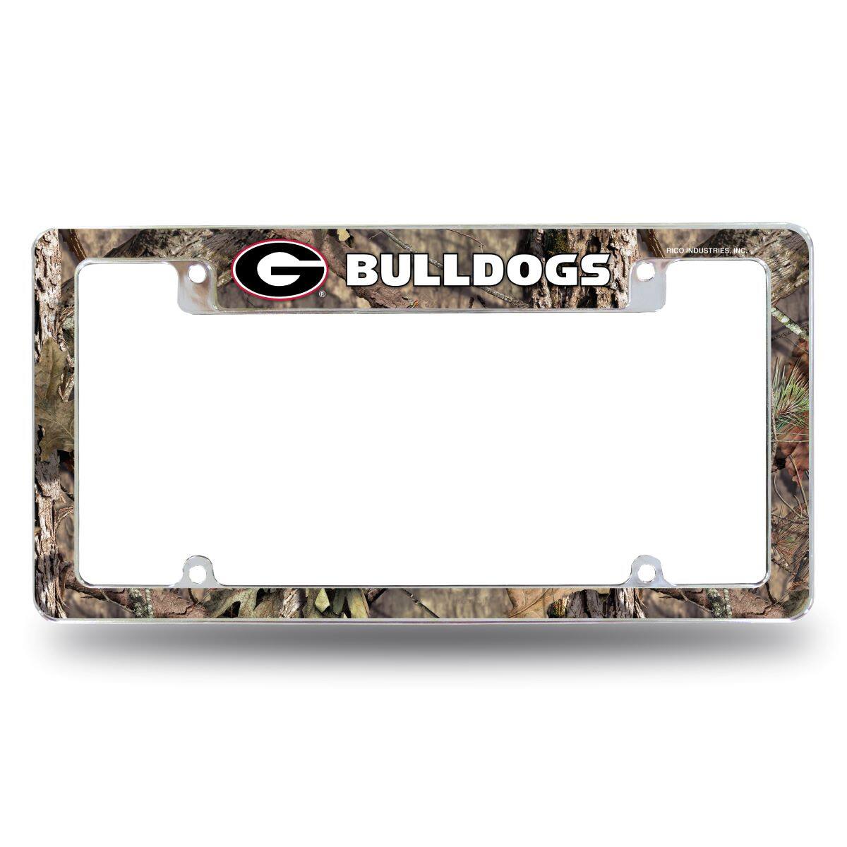 Georgia Bulldogs Chrome Metal License Plate Frame with Bold Mossy Oak Camouflaged Camo Design