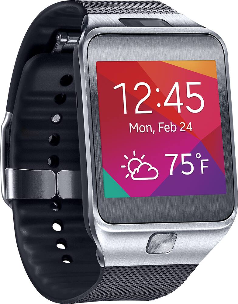 Angle. Samsung - Geek Squad Certified Refurbished Gear 2 Smartwatch 58.4mm Metal - Silver/Black.